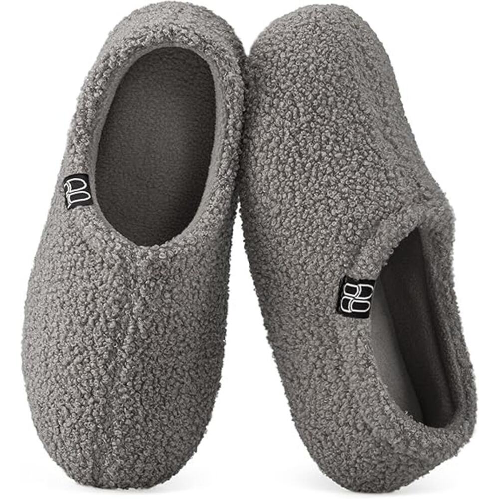 New HomeTop Womens Size 7/8 Gray Fuzzy Curly Fur Memory Foam House Slippers
